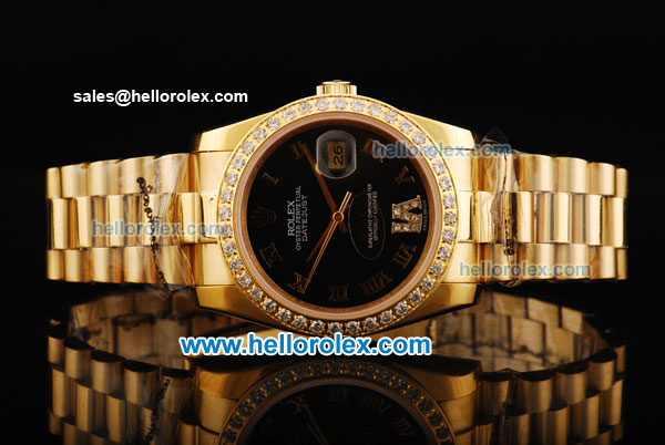 Rolex Datejust Oyster Perpetual Automatic Movement Full Gold with Black Dial and Diamond Bezel - Click Image to Close